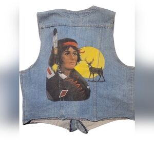 Vintage Branded by Dickies Denim Vest with Native American and Deer Design